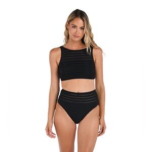 La BlancaFluid Lines High Neck Top with Mesh Details and Bottoms